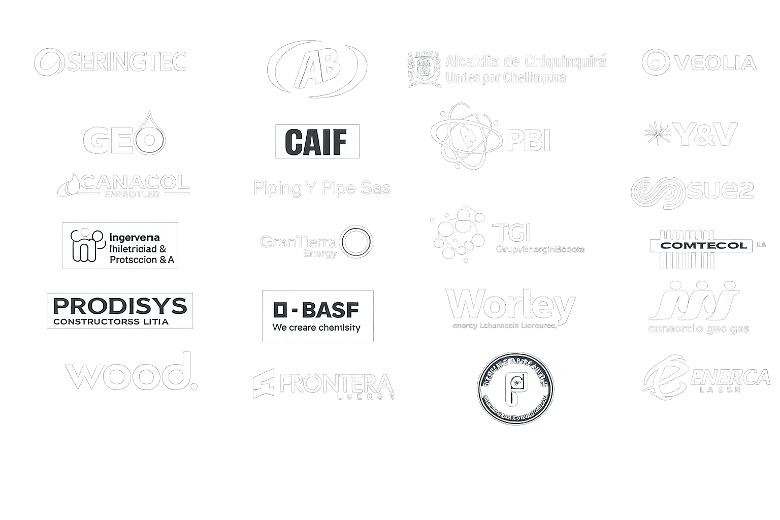 Clientes Enfocca — HOCOL, Gran Tierra Energy, GEO, Canacol, BASF, Frontera Energy, Worley, SUEZ, Veolia, Y&V, Wood, TGI, Enerca y más